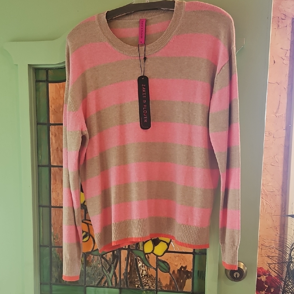 Zaket & Plover Pink and Gray Striped Sweater